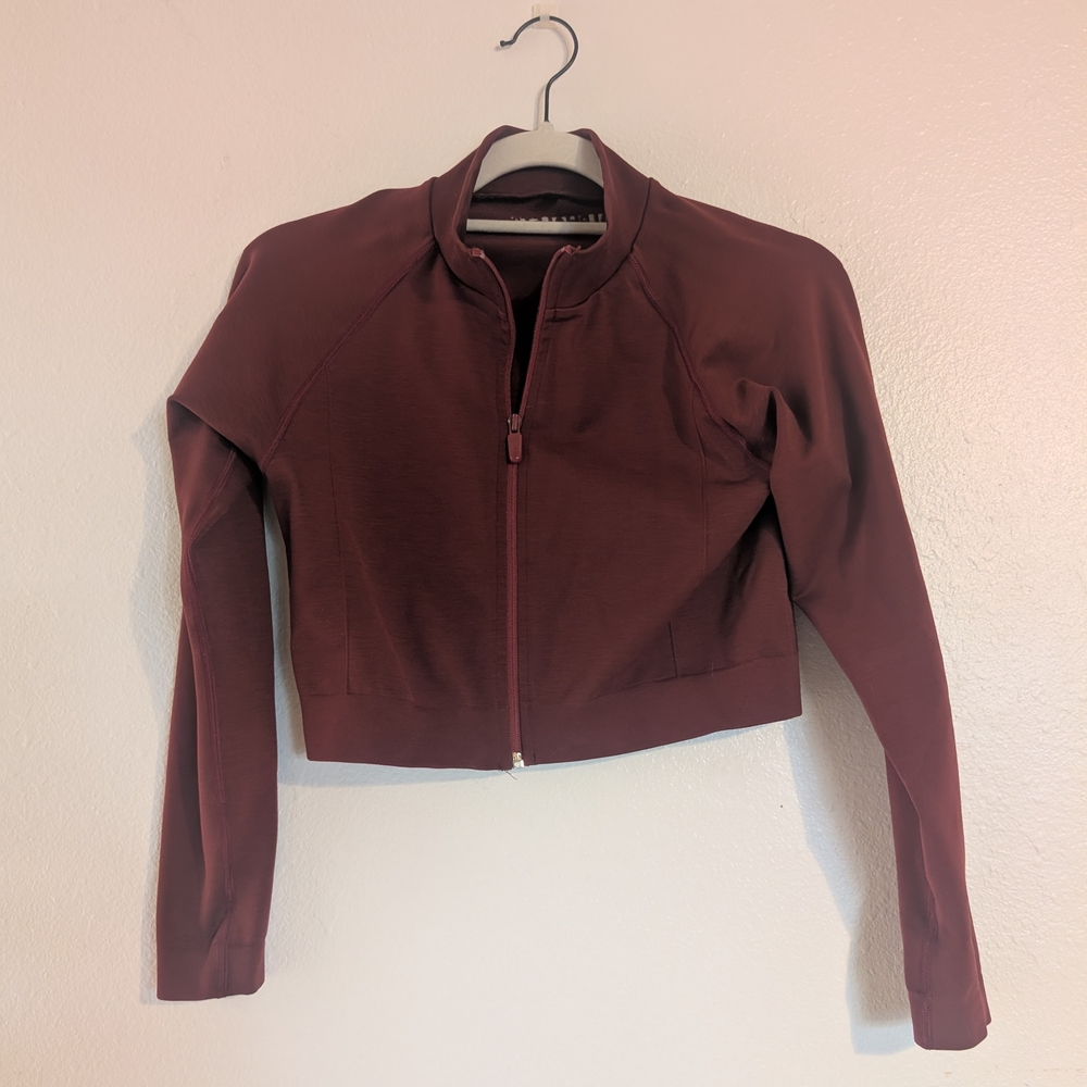 Alphalete Brown Bomber Jacket Fitted Stretchy Cropped